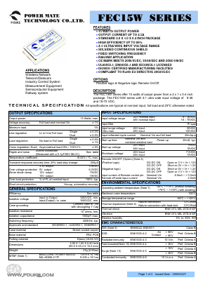 FEC15-24D12W Datasheet PDF Power Mate Technology