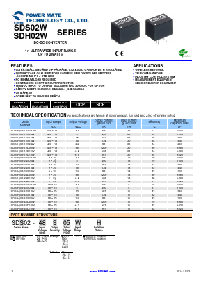 SDH02-48S05WH Datasheet PDF Power Mate Technology