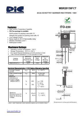 MBR20150FCT Datasheet PDF PACELEADER INDUSTRIAL