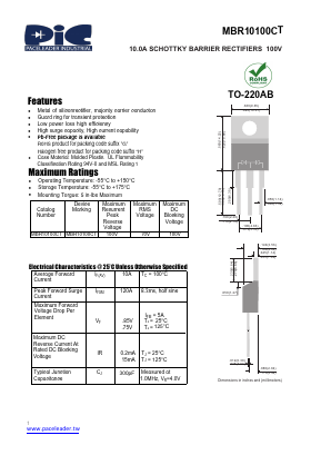 MBR10100CT Datasheet PDF PACELEADER INDUSTRIAL