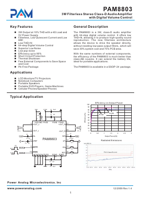 PAM8803 Datasheet PDF Power Analog Micoelectronics