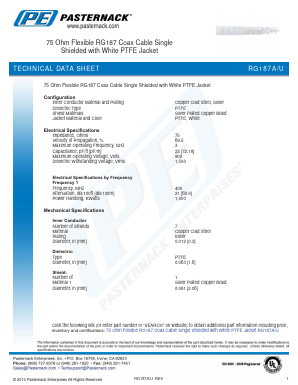 RG187A-U Datasheet PDF Pasternack Enterprises, Inc.