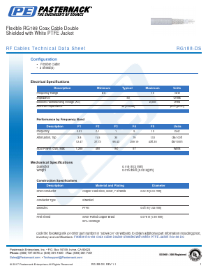 RG188-DS Datasheet PDF Pasternack Enterprises, Inc.