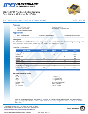 PE71S2021 Datasheet PDF Pasternack Enterprises, Inc.