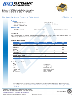 PE71S2013 Datasheet PDF Pasternack Enterprises, Inc.