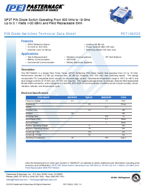 PE71S6222 Datasheet PDF Pasternack Enterprises, Inc.