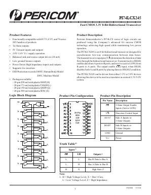 PI74LCX245 Datasheet PDF Pericom Semiconductor Corporation