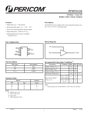PI74ST1G126 Datasheet PDF Pericom Semiconductor Corporation
