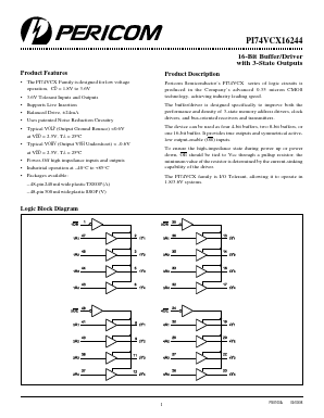 PI74VCX16244 Datasheet PDF Pericom Semiconductor Corporation