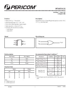 PI74ST1G32 Datasheet PDF Pericom Semiconductor Corporation