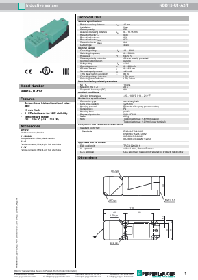 NBB15-U1-A2-T Datasheet PDF Pepperl+Fuchs Inc.