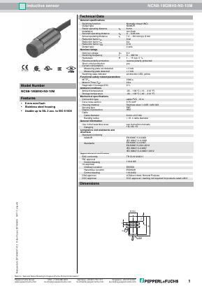 NCN8-18GM40-N0-10M Datasheet PDF Pepperl+Fuchs Inc.
