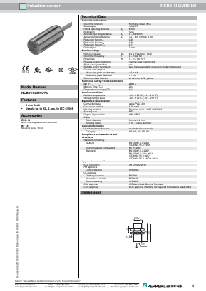 NCB8-18GM40-N0 Datasheet PDF Pepperl+Fuchs Inc.