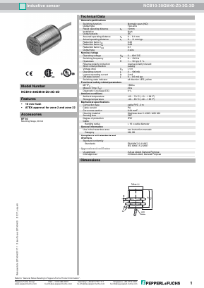 NCB10-30GM40-Z0-3G-3D Datasheet PDF Pepperl+Fuchs Inc.