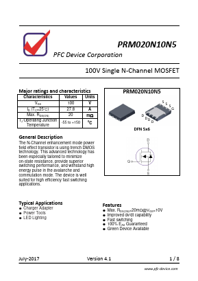 PRM020N10N5 Datasheet PDF PFC Device Inc.