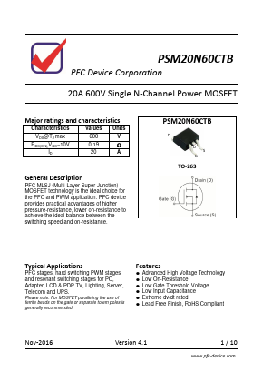 PSM20N60CTB Datasheet PDF PFC Device Inc.