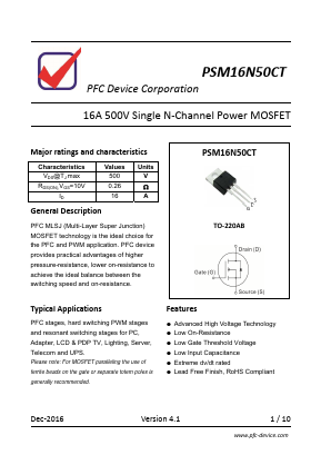 PSM16N50CT Datasheet PDF PFC Device Inc.