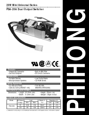 PSA-20A Datasheet PDF Phihong USA Inc.