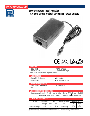 PSA-50U-120 Datasheet PDF Phihong USA Inc.