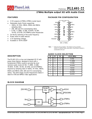 P601-22XCL Datasheet PDF PhaseLink Corporation