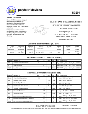 SC201 Datasheet PDF Polyfet RF Devices