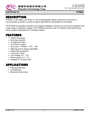 PT6520L Datasheet PDF Princeton Technology