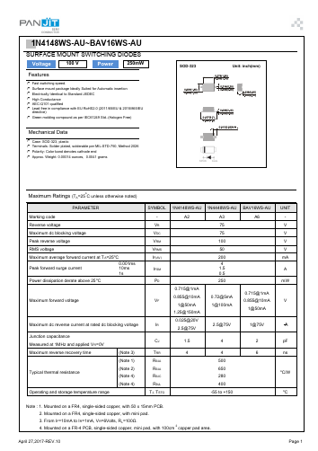 1N4448WS-AU Datasheet PDF PANJIT INTERNATIONAL