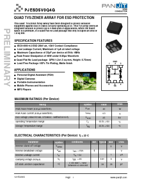 PJESD5V0Q4G Datasheet PDF PANJIT INTERNATIONAL