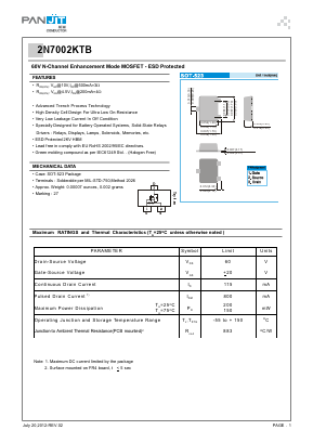 2N7002KTB Datasheet PDF PANJIT INTERNATIONAL