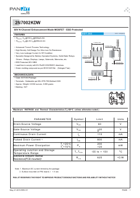 2N7002KDW Datasheet PDF PANJIT INTERNATIONAL