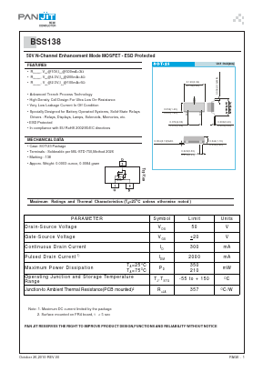 BSS138 Datasheet PDF PANJIT INTERNATIONAL