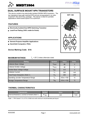 MMDT3904TR Datasheet PDF PANJIT INTERNATIONAL