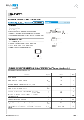 BAT54WS Datasheet PDF PANJIT INTERNATIONAL