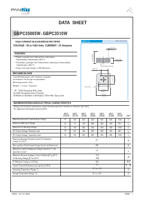 GBPC3510W Datasheet PDF PANJIT INTERNATIONAL