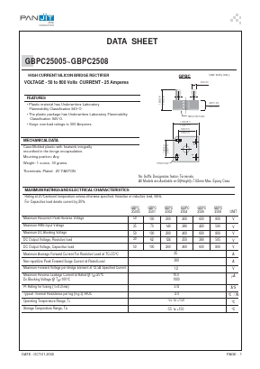 GBPC25005 Datasheet PDF PANJIT INTERNATIONAL