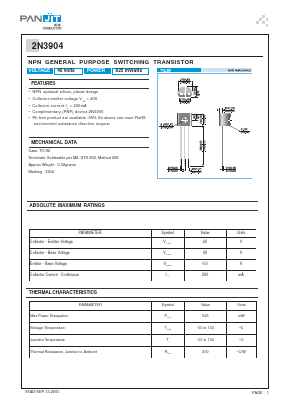 2N3904 Datasheet PDF PANJIT INTERNATIONAL