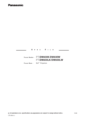 PT-DW830K Datasheet PDF Panasonic Corporation