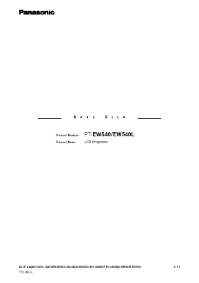 PT-EW540L Datasheet PDF Panasonic Corporation