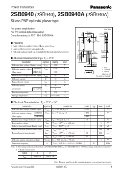 2SB0940P Datasheet PDF Panasonic Corporation