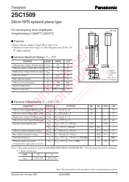 2SC1509 Datasheet PDF Panasonic Corporation