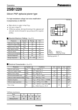 2SB1220 Datasheet PDF Panasonic Corporation