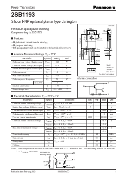 2SB1193 Datasheet PDF Panasonic Corporation