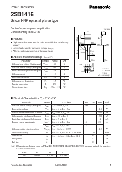2SB1416 Datasheet PDF Panasonic Corporation