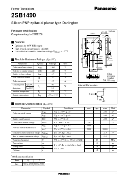 2SB1490 Datasheet PDF Panasonic Corporation