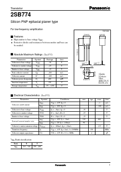 2SB774 Datasheet PDF Panasonic Corporation