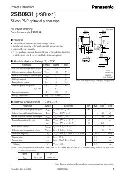 2SB0931 Datasheet PDF Panasonic Corporation