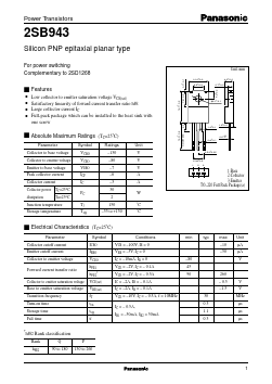 2SB943 Datasheet PDF Panasonic Corporation