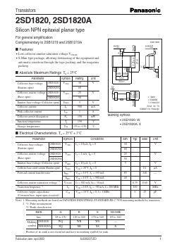 2SD1820 Datasheet PDF Panasonic Corporation