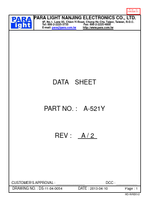 A-521Y Datasheet PDF Para Light Electronics