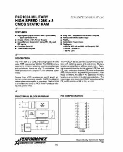 P4C1024-20J3M Datasheet PDF Performance Semiconductor